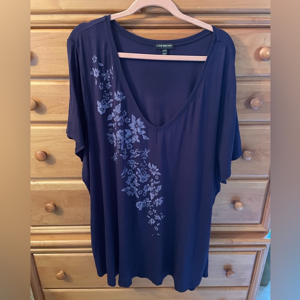Lane Bryant Deep Blue Floral Short Sleeve Tunic - Picture 1 of 7